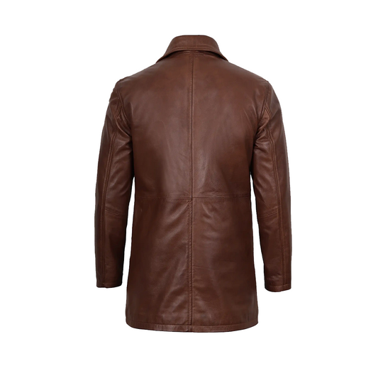 Men’s Real Leather Button Down Car Leather Coat