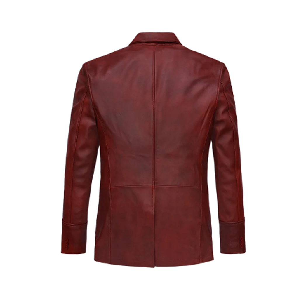 Mens Burgundy Blazer Leather Jacket