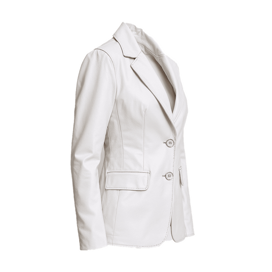 Women’s Two Button Lambskin White Leather Blazer