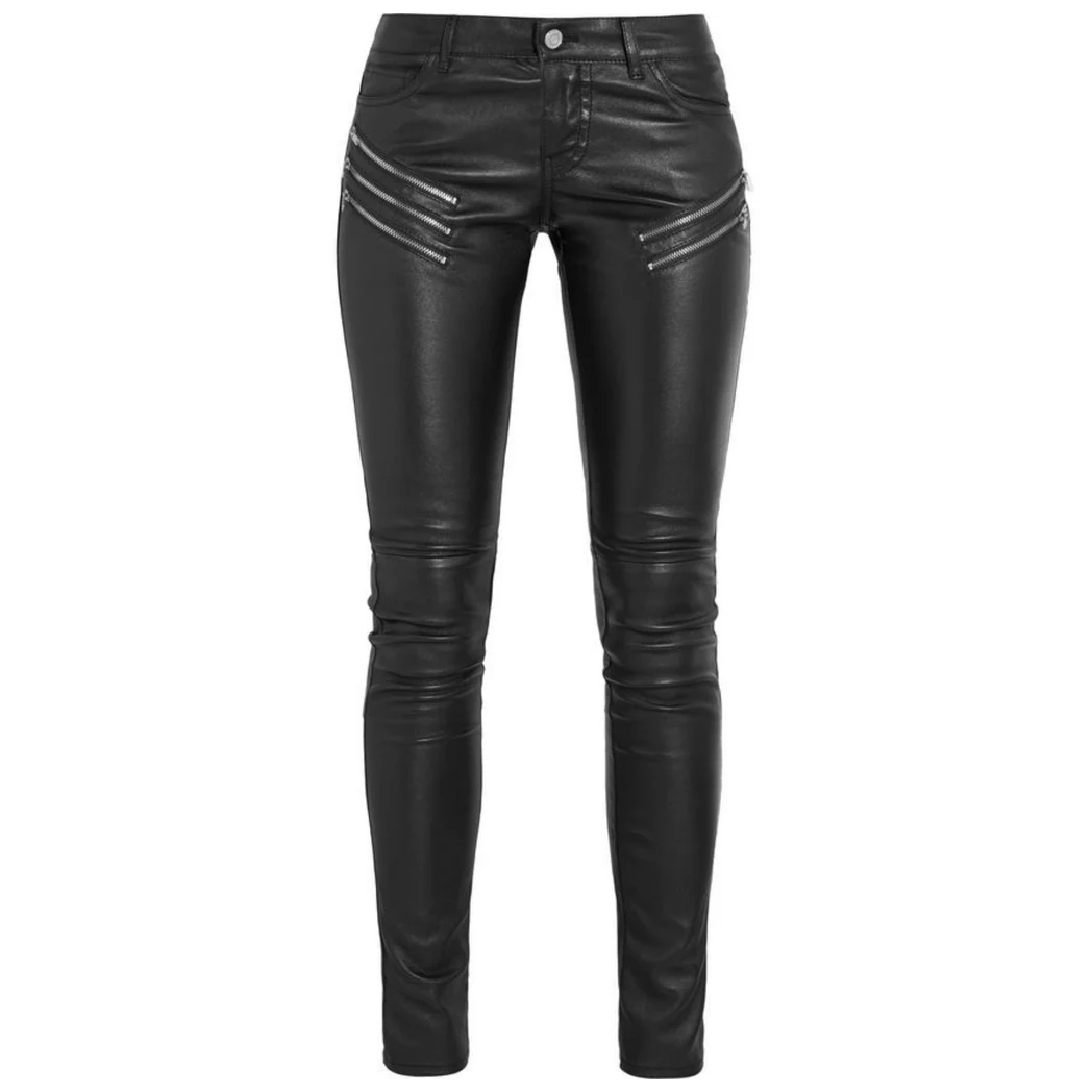 Women Real Lambskin Black Leather Pants