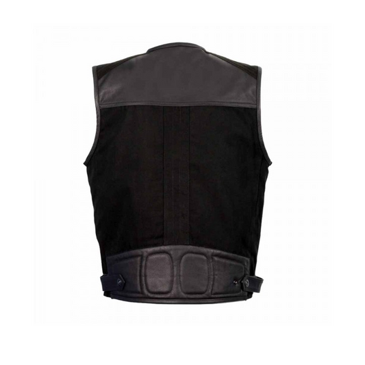 Men’s Black Multi-Pocket Leather Vest