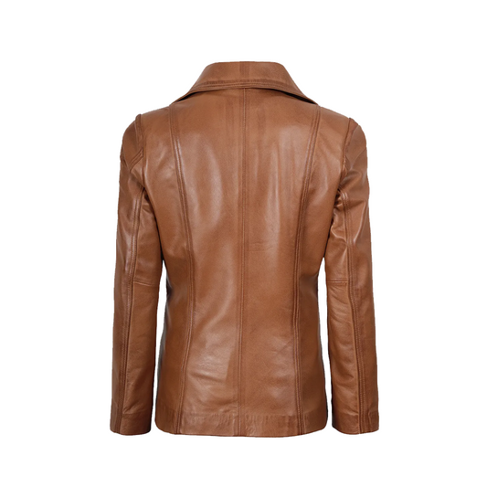 Womens Notch Lapel Two Button Tan Leather Blazer