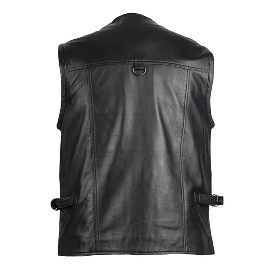 Men’s Black V-Neck Hunting Leather Vest