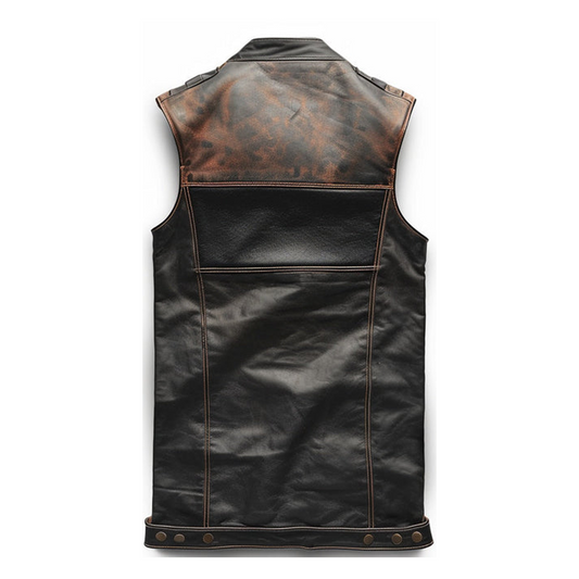 Men’s Brown Black Distressed Motorcycle Leather Vest