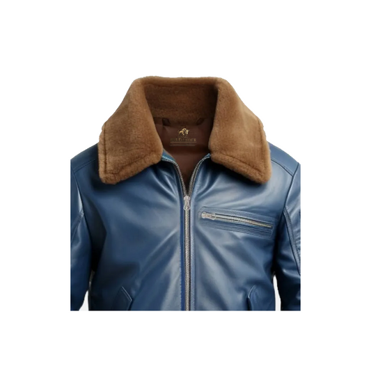 Men Blue Flight Bomber Leather Jacket