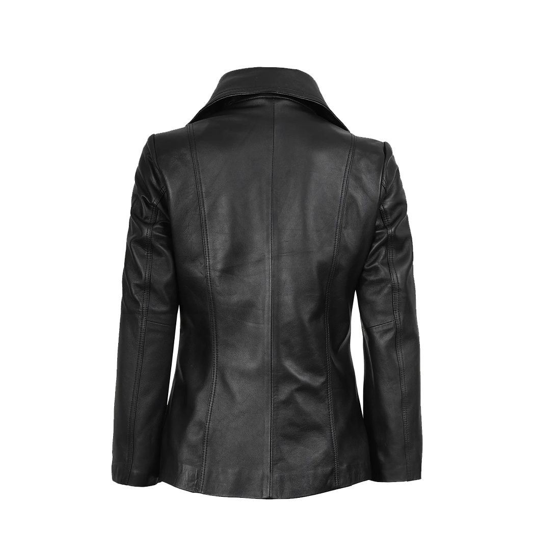 Womens Two Button Black Premium Leather Blazer