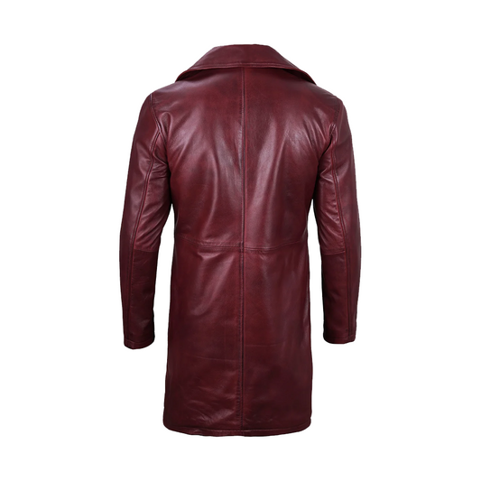 Mens Real Leather 3/4 Length Maroon Coat