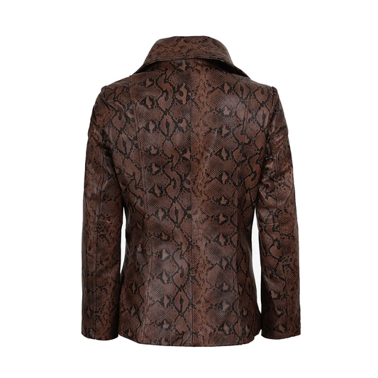 Kathryn Womens Snake Pattern Brown Leather Blazer