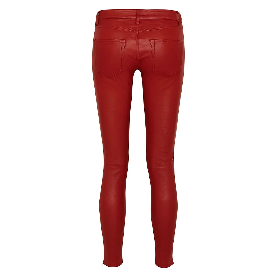 Womens Real Lambskin Red Skinny Leather Pant
