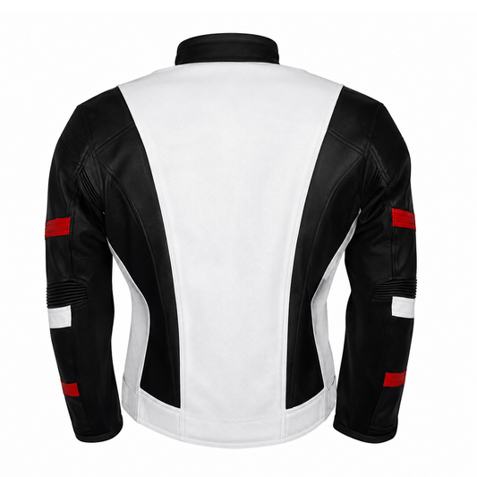 Men White And Black Motorcycle Leather Jacket