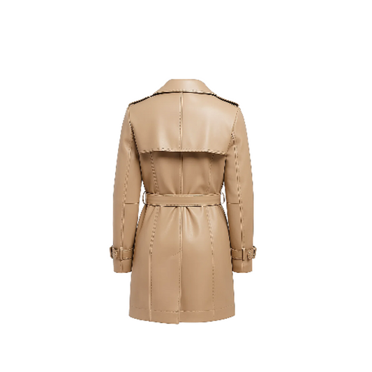Real Leather Beige Trench Coat for Women