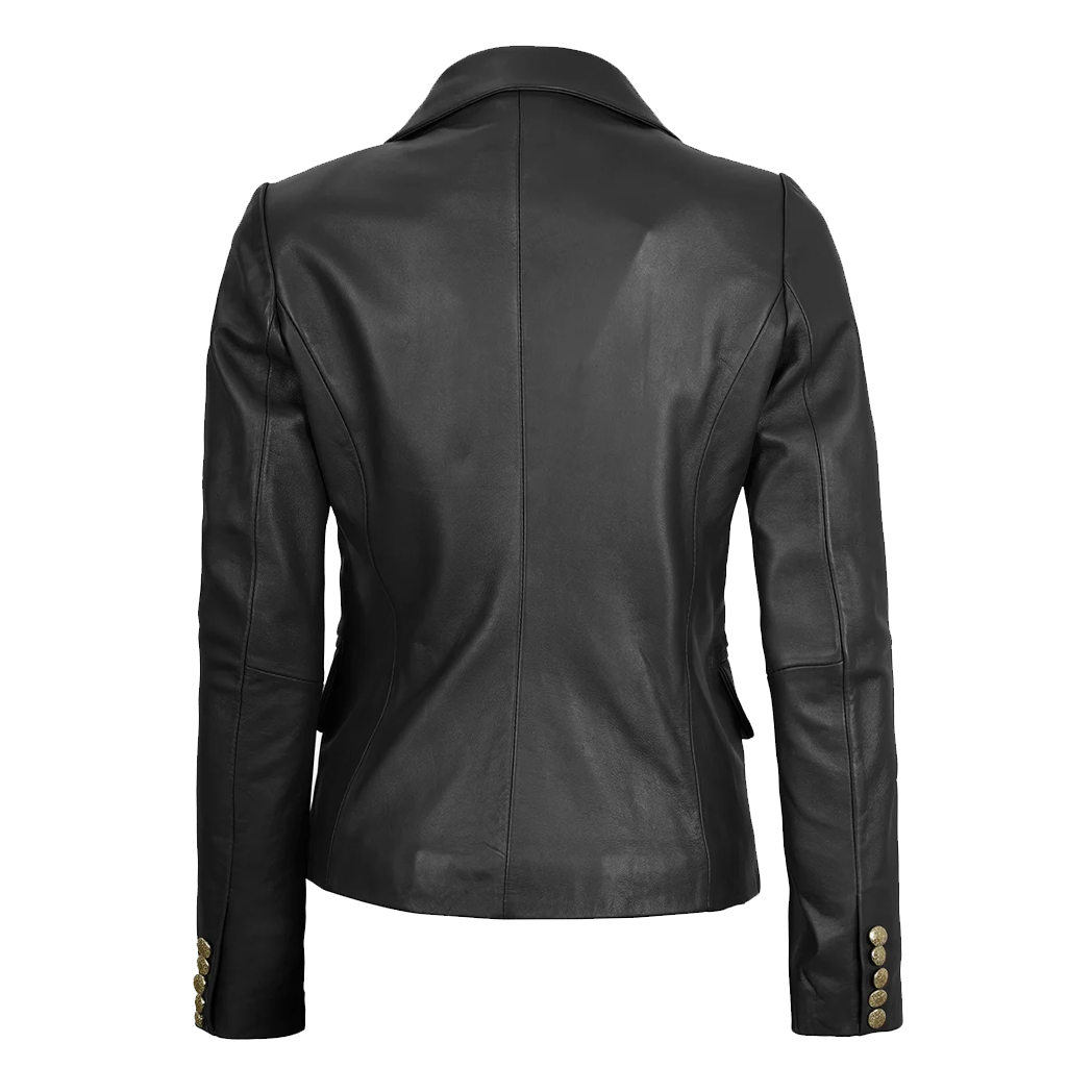 Women’s Double Breasted Black Leather Blazer