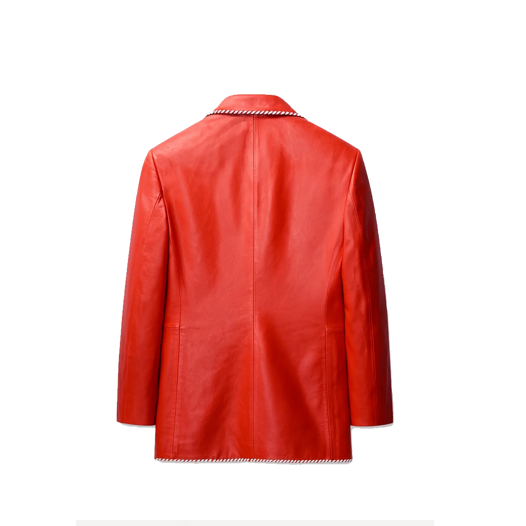 Mens White Striped Red Medieval Leather Blazer