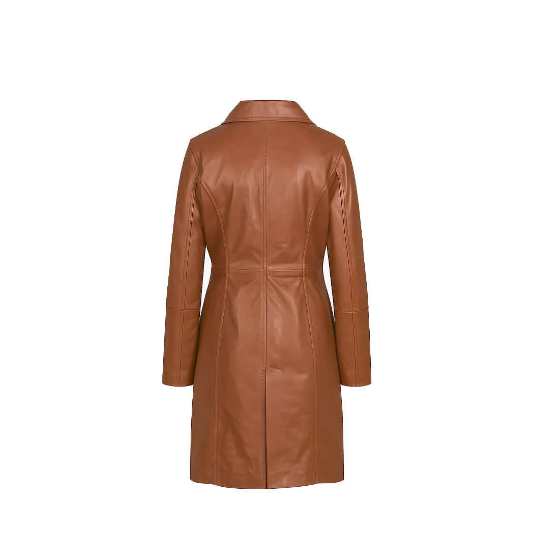 Womens Brown Single Breasted Leather Coat