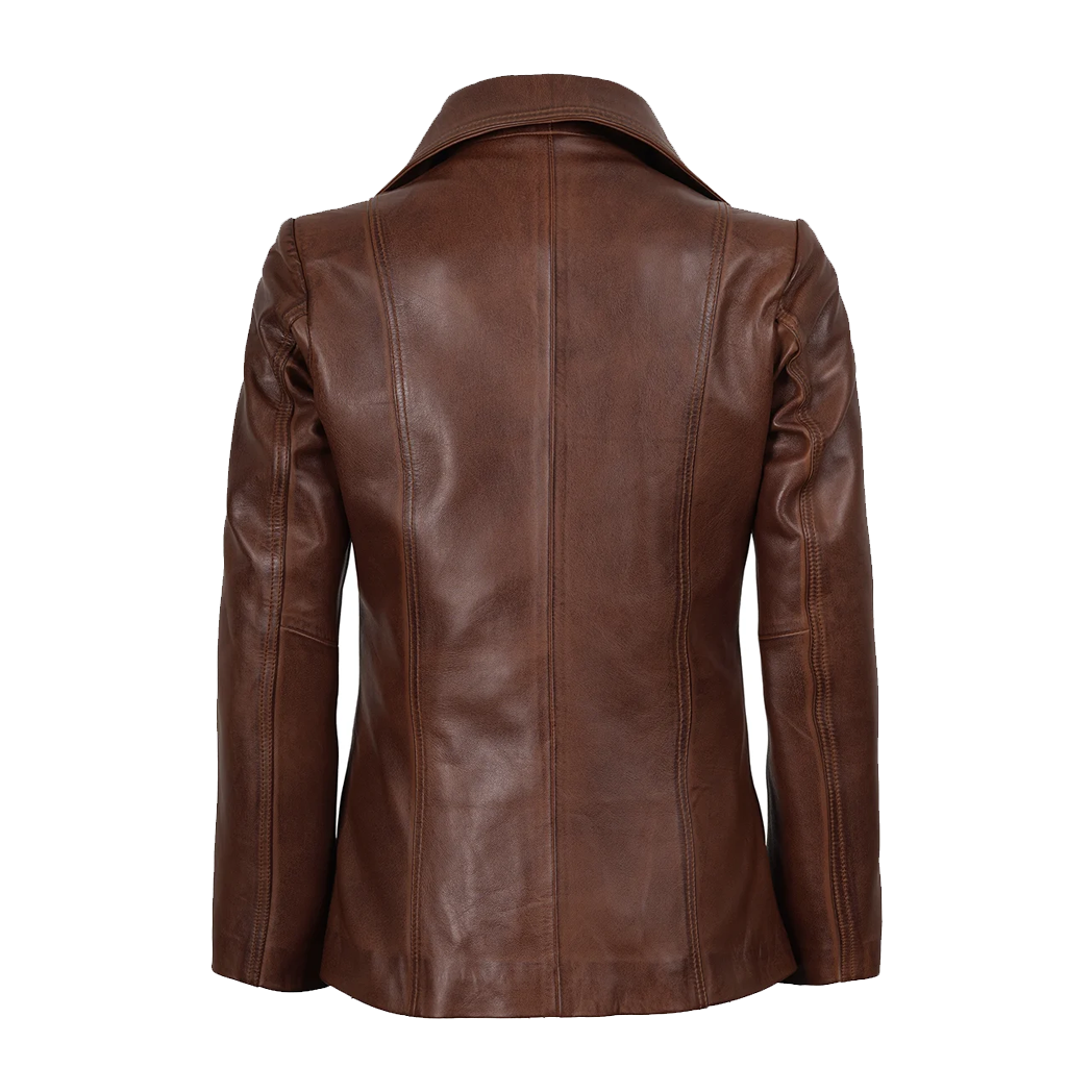 Women’s Notch Lapel Two Button Leather Blazer