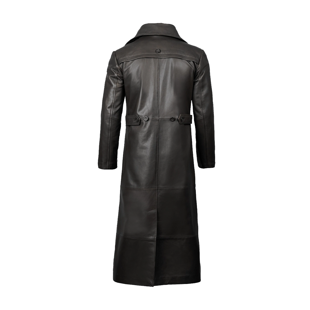 Men’s Black Long Leather Duster Coat