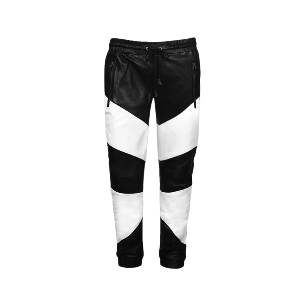 Men White & Black Stylish Lambskin Leather Pants