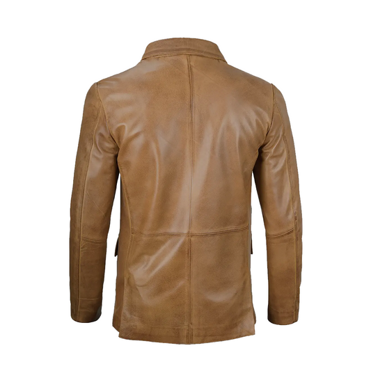 Mens Two Button Camel Brown Leather Blazer