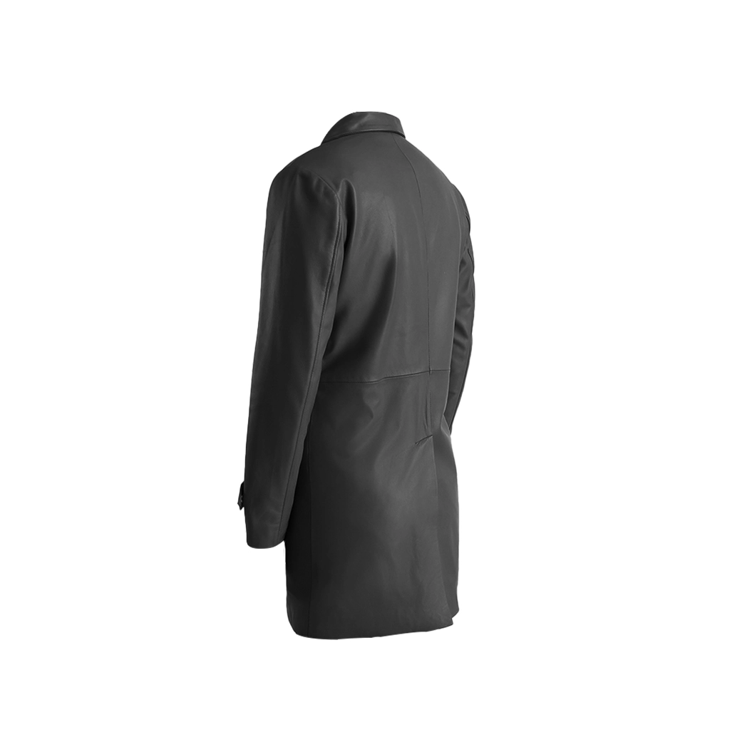 Men Black Leather Long Coat