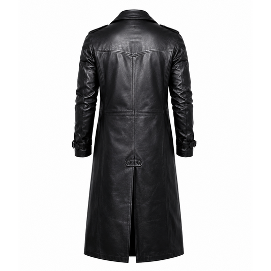 Black Trench Distressed Leather Coat
