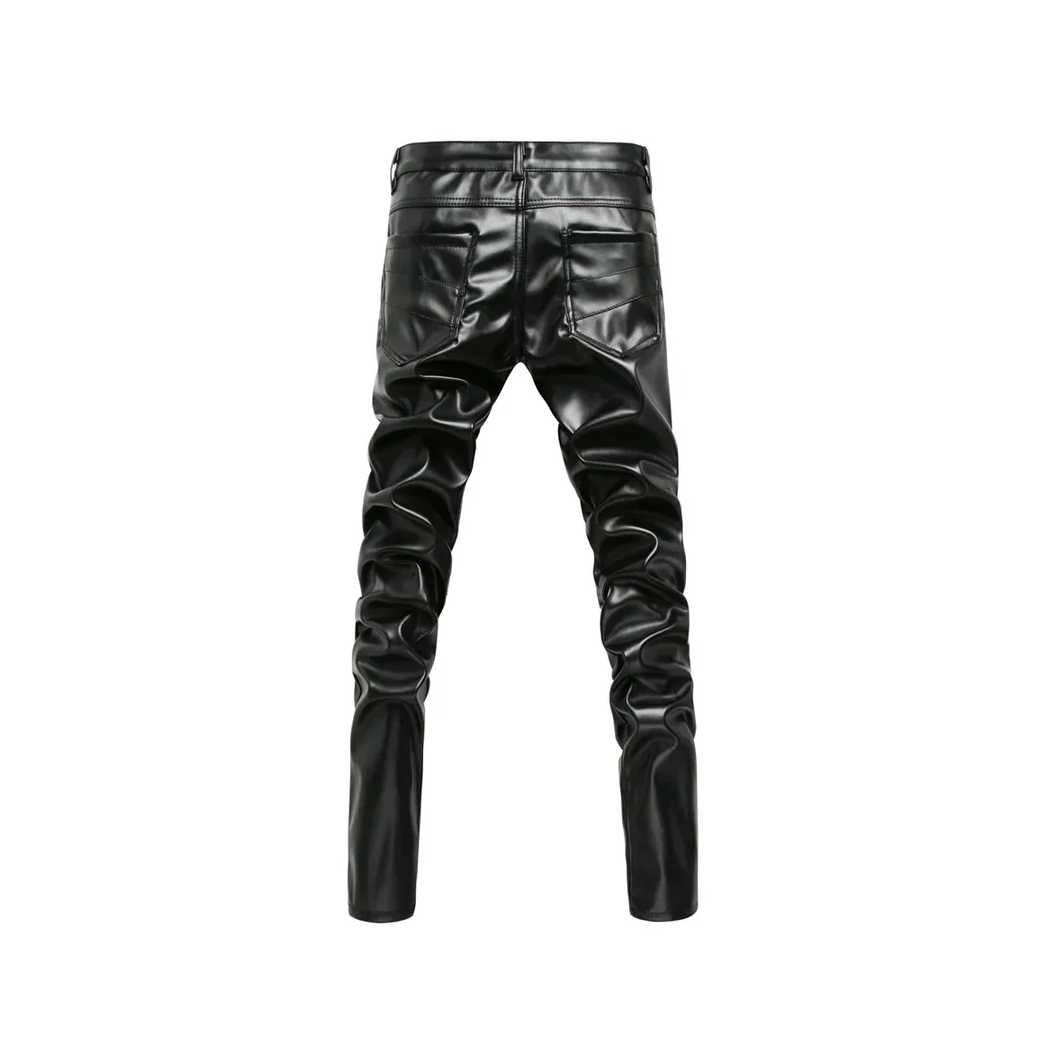 Men’s Slim PU Black Leather Pants