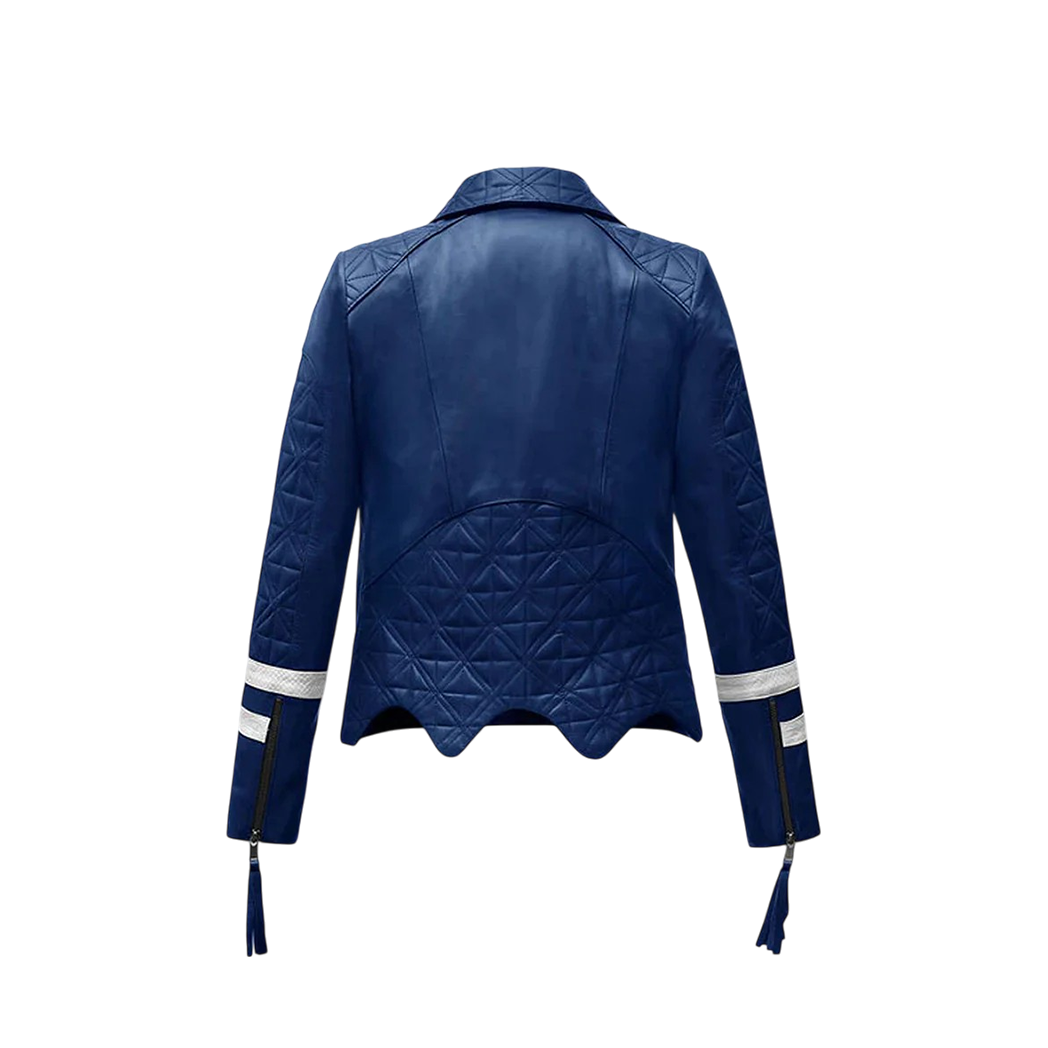 Women’s Blue Asymmetrical Biker Leather Jacket