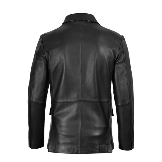 Men’s Eliseo Black Three Button Leather Blazer