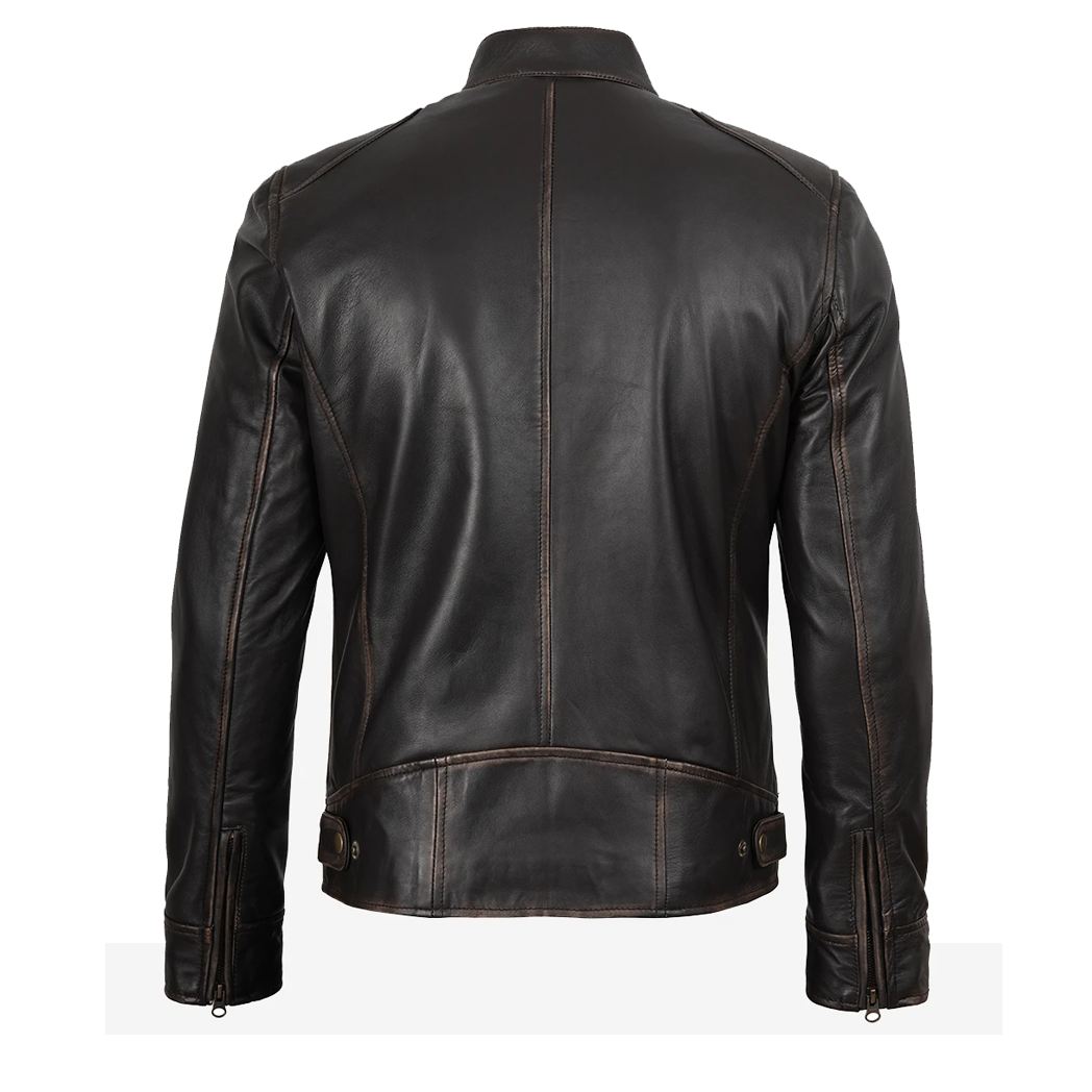 Men’s Distressed Brown Biker Leather Jacket