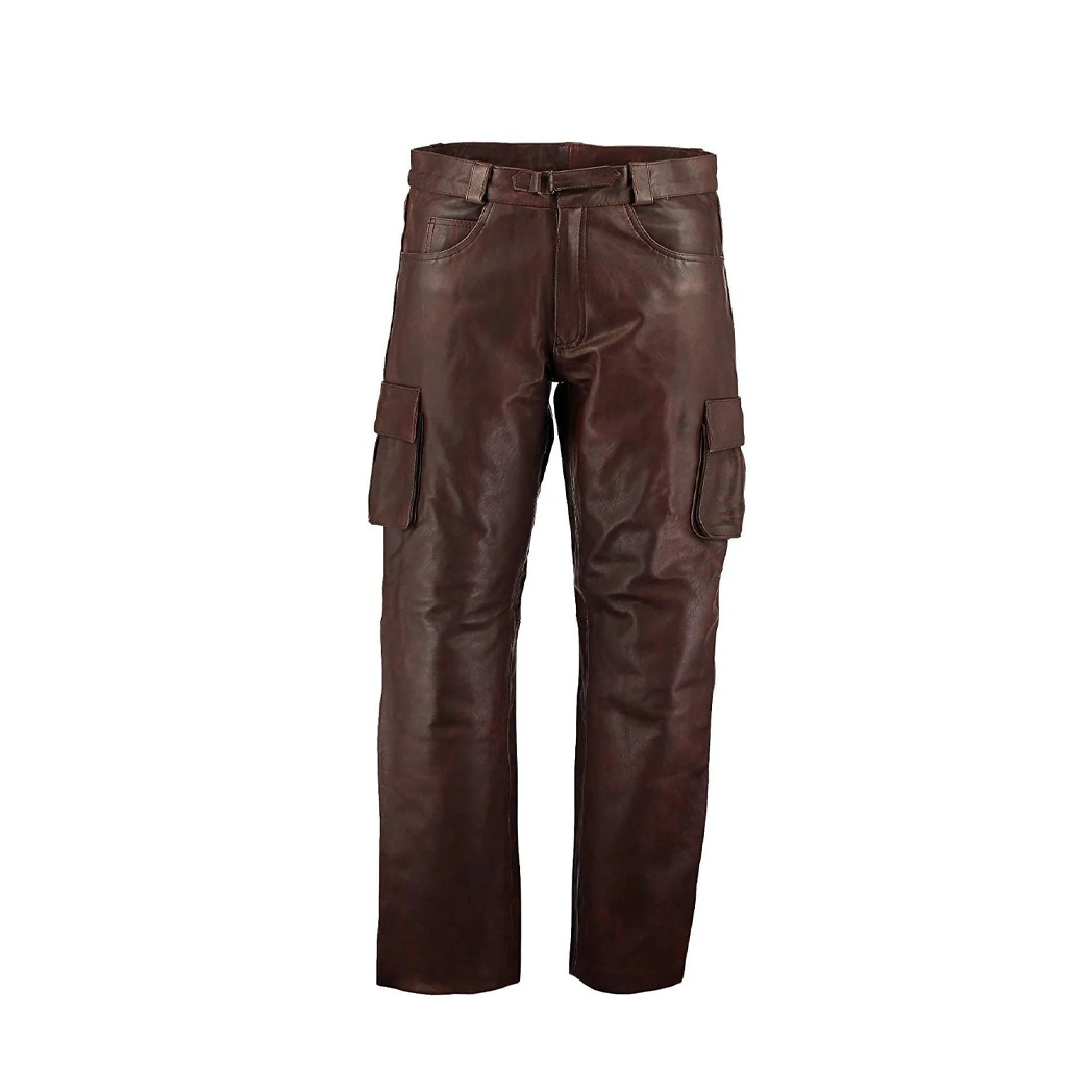 Mens Brown Cargo Leather Pants