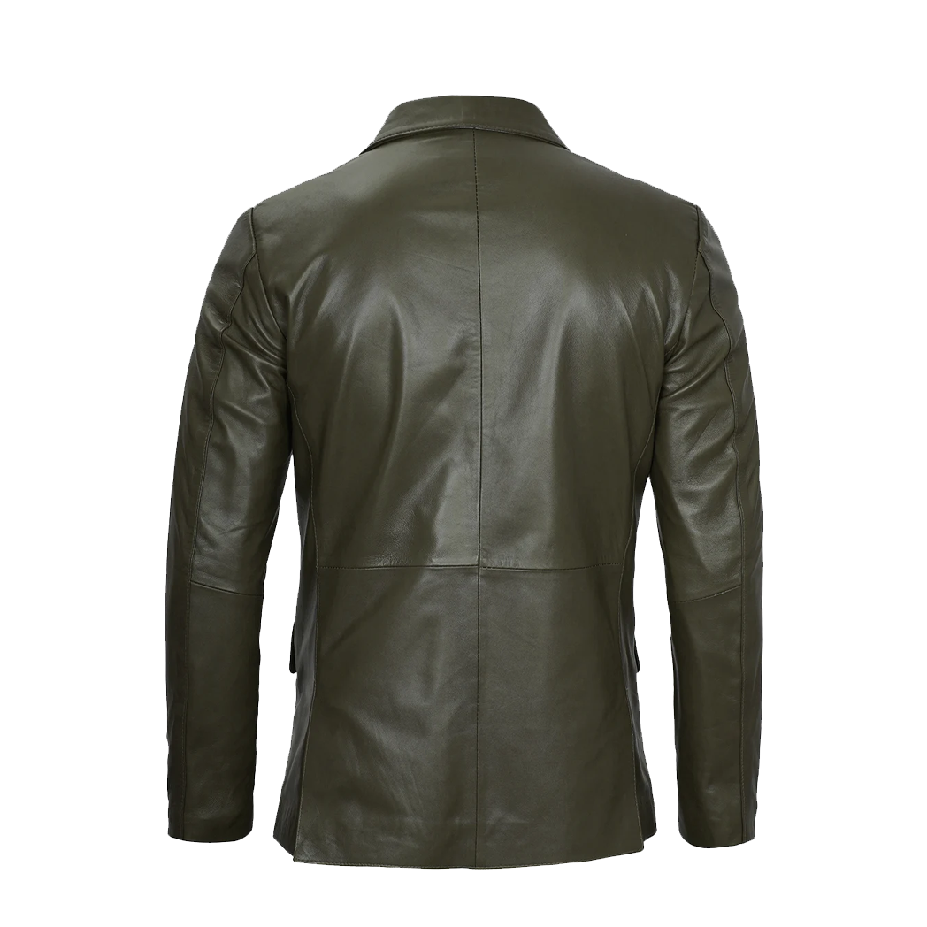 Mens Two Button Olive Green Leather Blazer