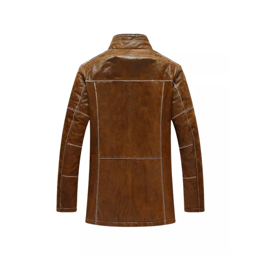 Men’s Vintage Standing Collar Brown Winter Coat