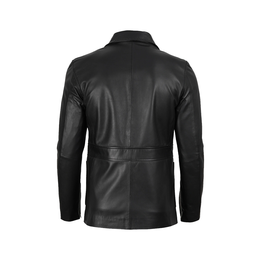 Men Two Button Black Leather Blazer Notch Lapel
