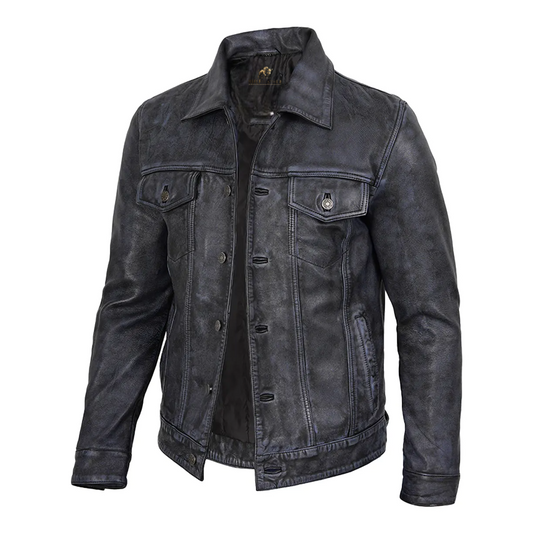 Men’s Real Leather Beige Trucker Jacket