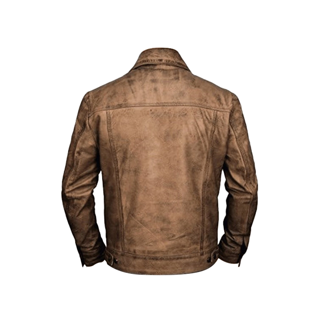 Men Distressed Leather Trucker Vintage Jacket