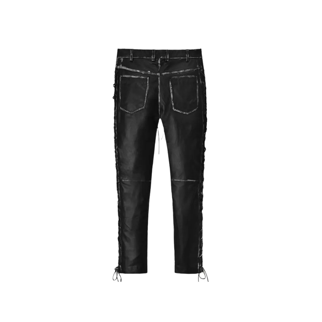 Womens Rubbed Black Leather Pants