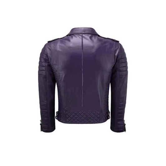 Women Purple Leather Quilted Jacket