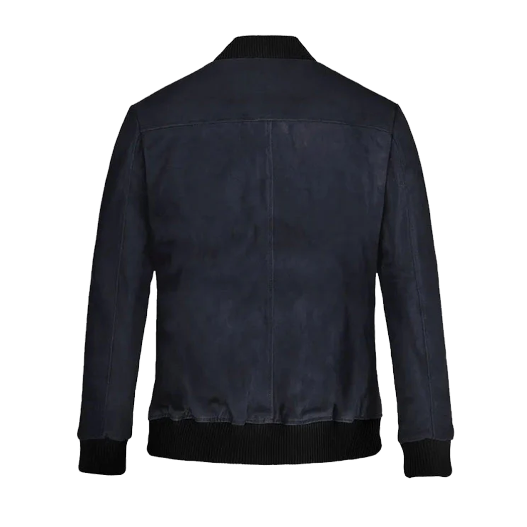 Men’s Dark Blue Suede Bomber Jacket