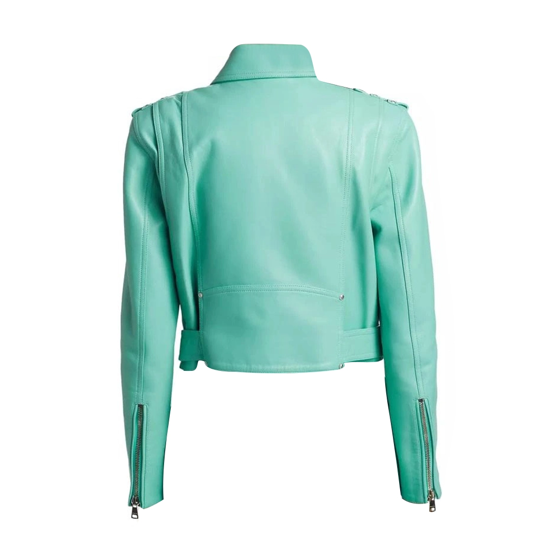 Women Leather Belted Biker Jacket