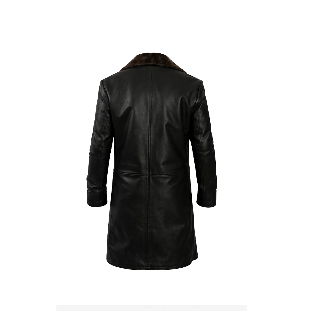 Men’s 3/4 Length Black Shearling Leather Coat
