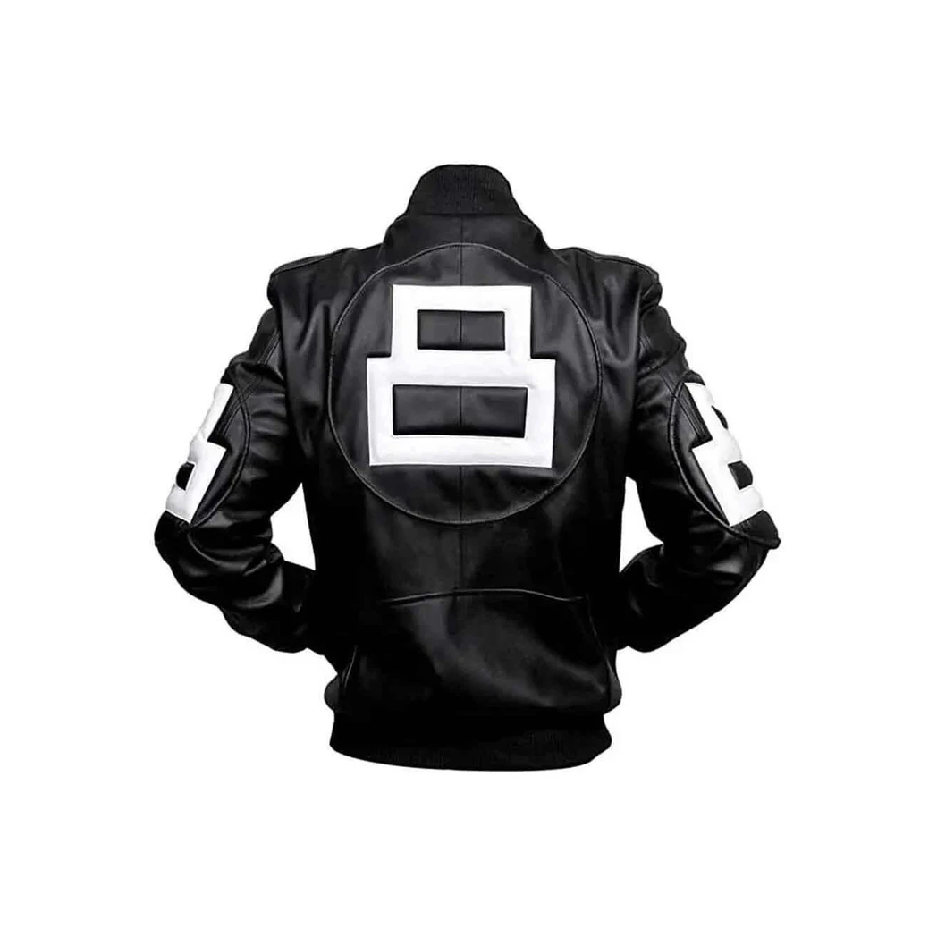 Men’s 8 Ball Classic Black Leather Bomber Jacket
