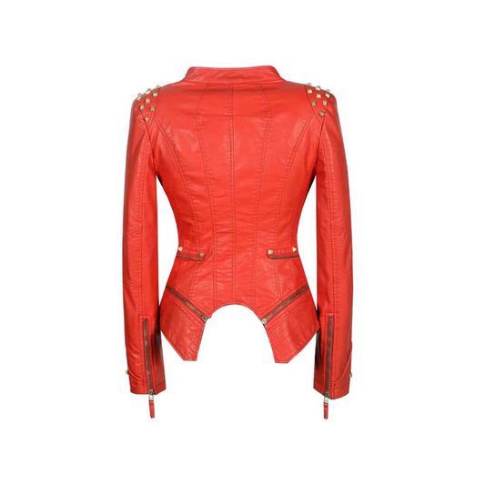 Women Patchwork Motorcycle Jacket