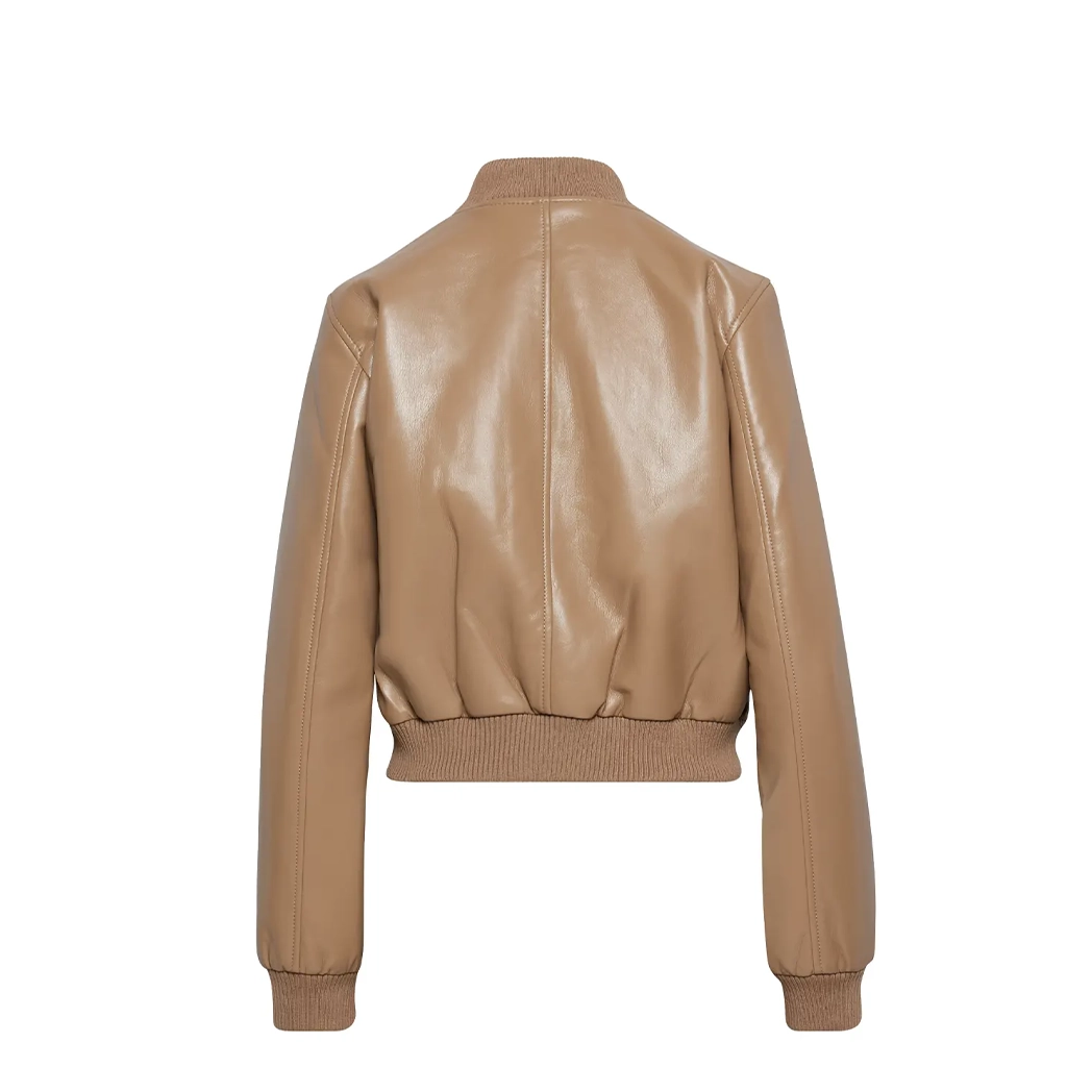 Women’s Camel Faux Leather Bomber Jacket