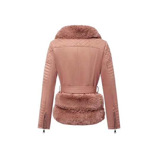 Women Pink Robed Leather Jacket