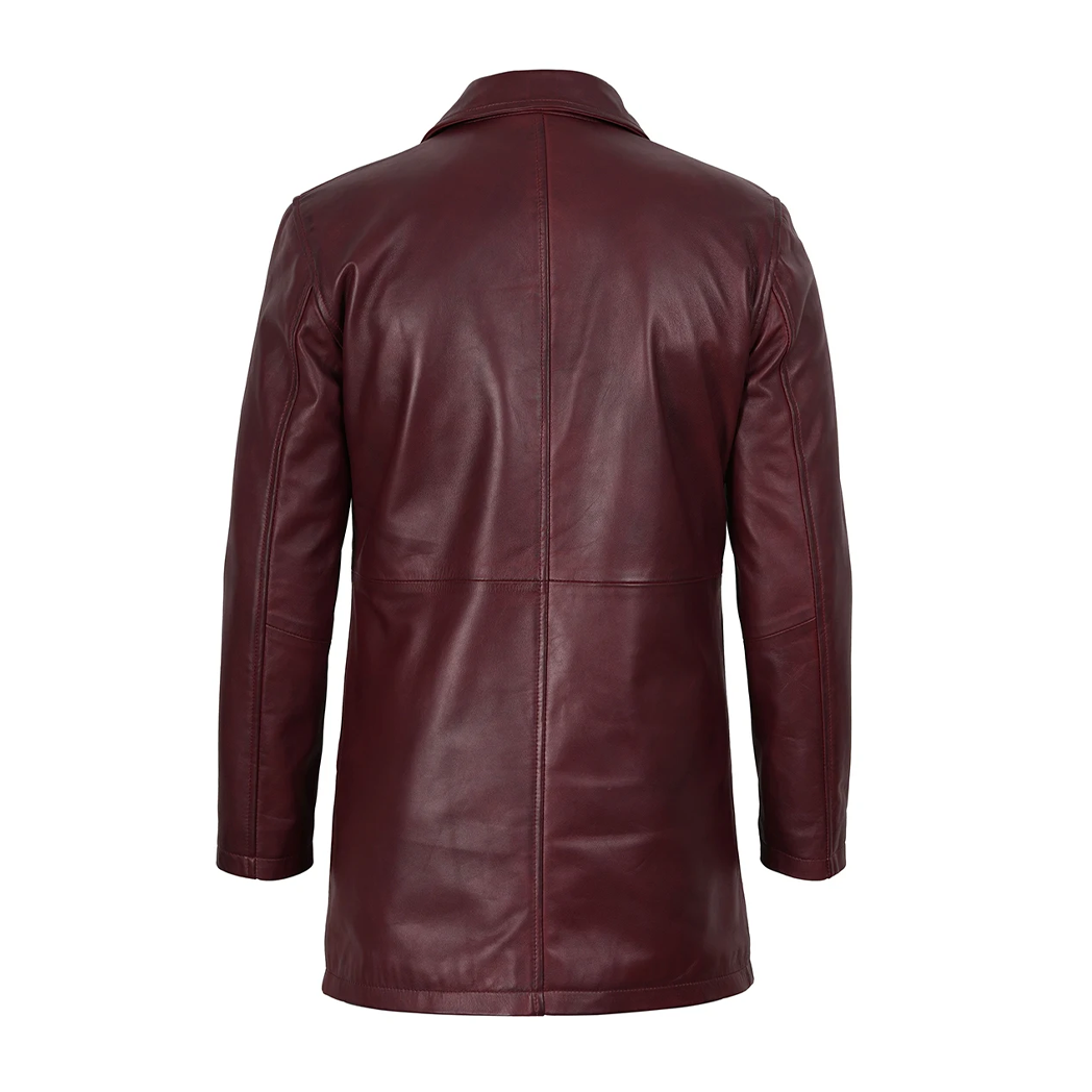 Men’s Burgundy 3/4 Length Real Leather Coat