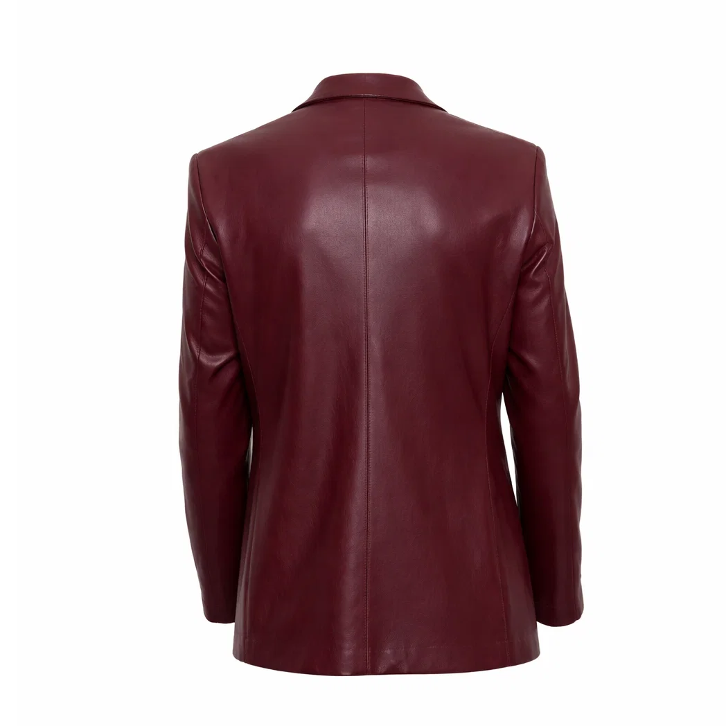 Men’s Burgundy Slim-Fit Leather Blazer