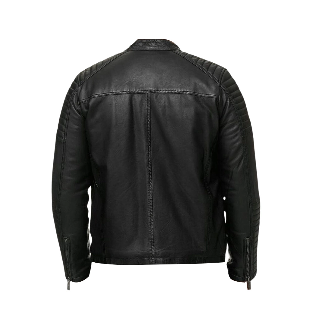 Men Quilted Biker Black Jacket