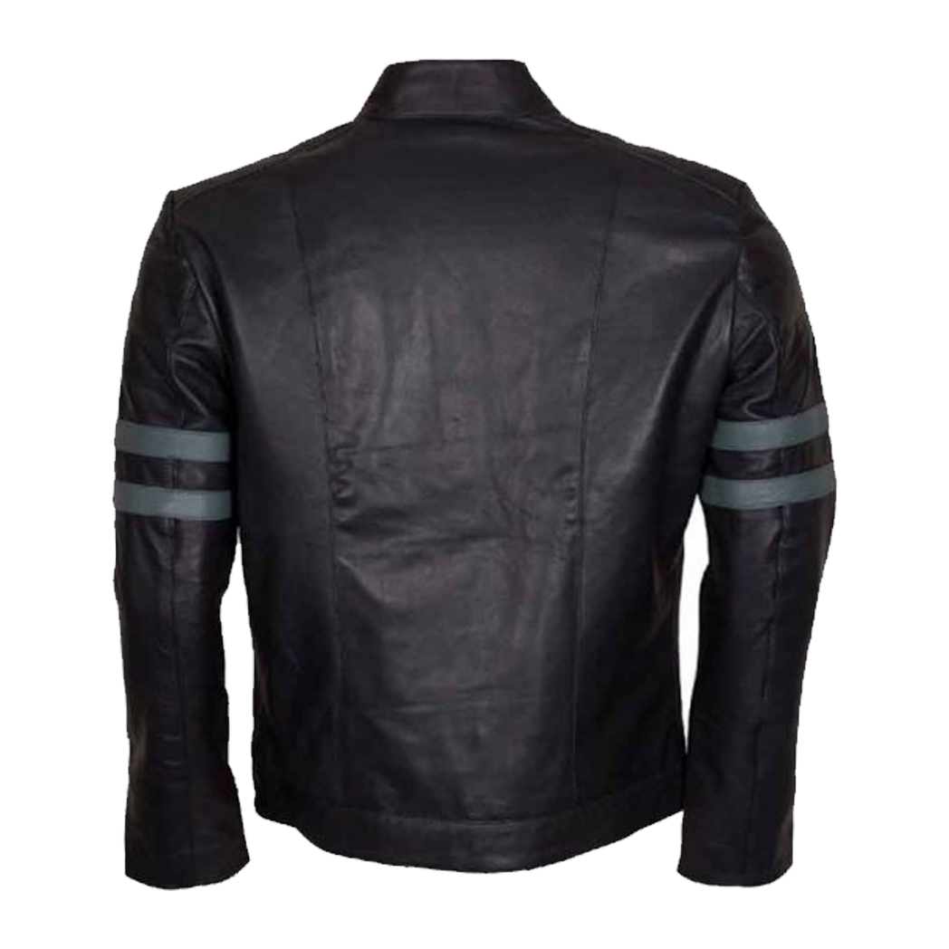 Mens Blue Stripe Retro Black Cafe Racer Jacket