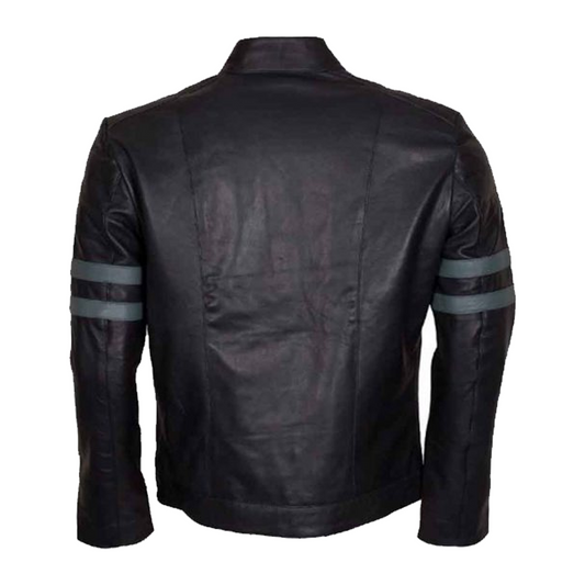 Mens Blue Stripe Retro Black Cafe Racer Jacket