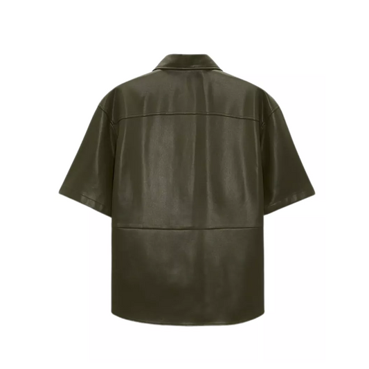 Men’s Dark Green Half Sleeves Leather Shirt