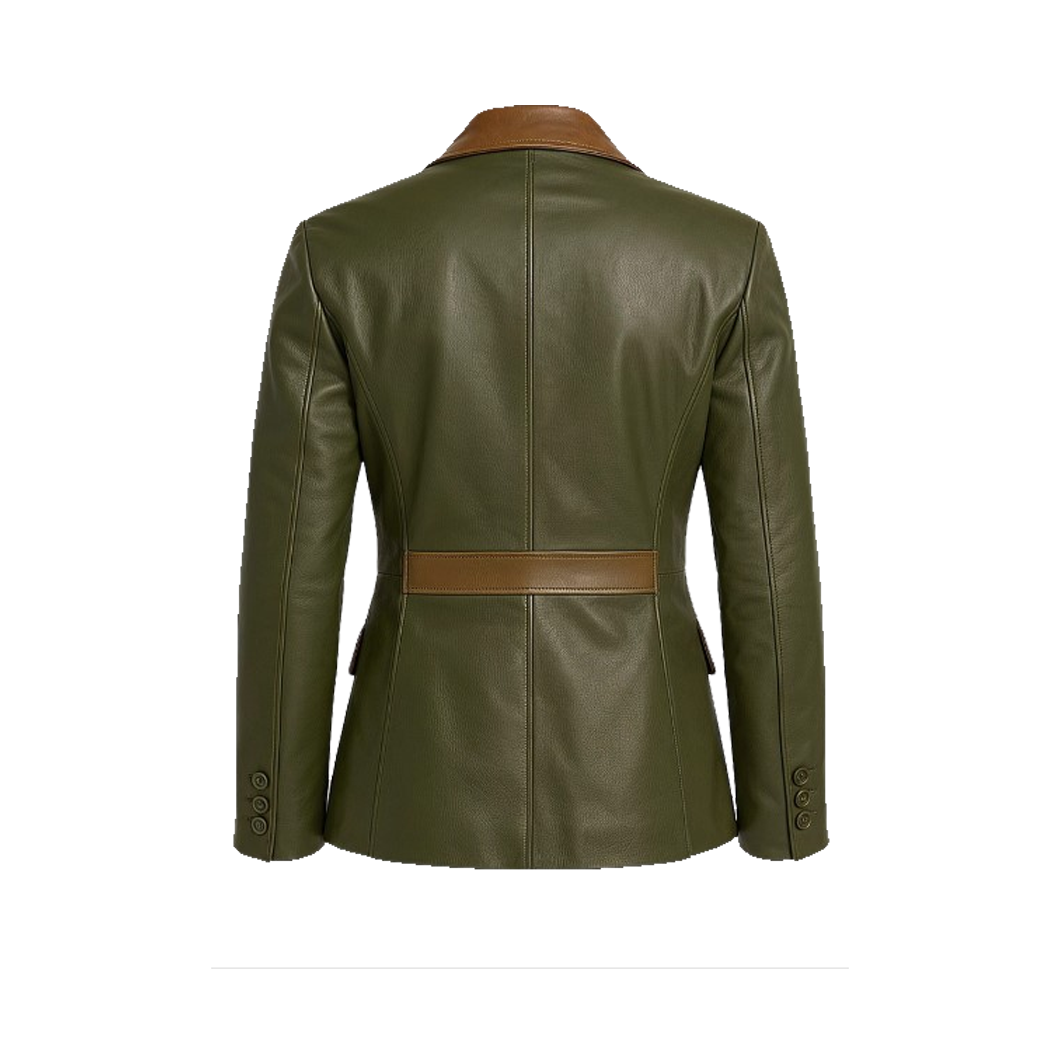 Women’s Olive Green Lambskin Leather Blazer